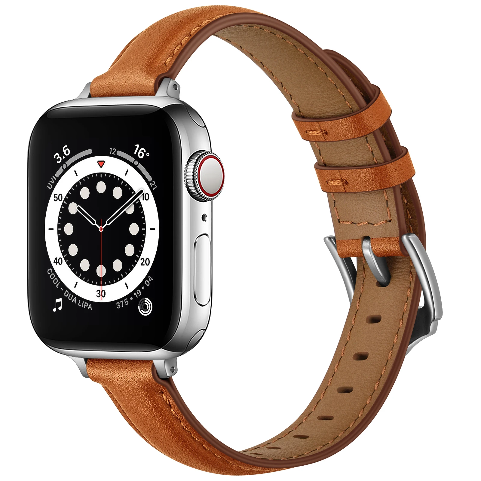 TOP Leather Strap Lady for Apple watch band 40/41/42/44/45/49mm iwatch series 8765432 Light Brown Silver stainless steel buckle