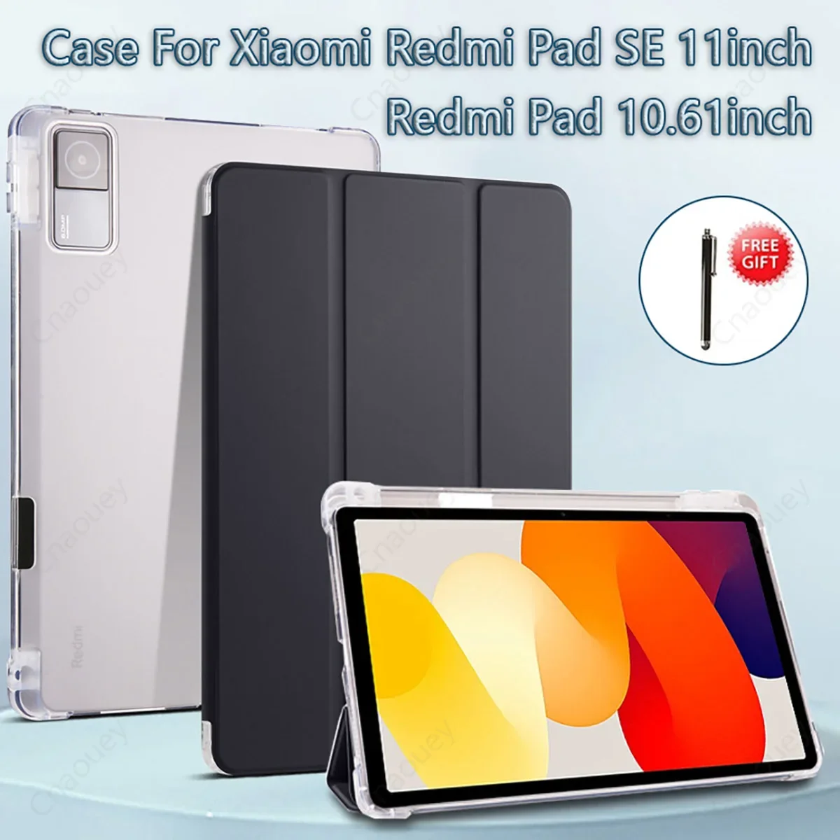 Funda Case for Xiaomi Redmi Pad SE 11 Leather Smart Stand Cover Tablet for  Redmi Pad 10.61 Coque with Pencil Holder Gift Pen