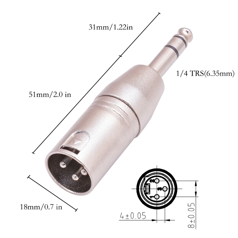 Nickle-plated Audio Adaptor 1/4" 6.35mm Male Plugs to 3Pin XLR Male Jack Stereo Microphone Adapter Converter Connector images - 6