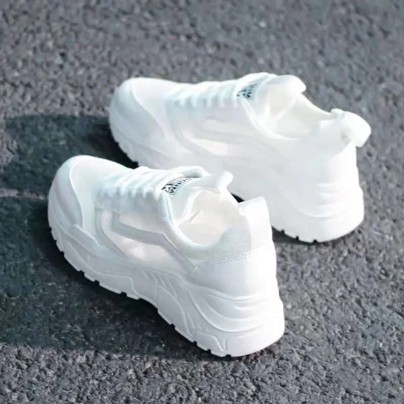 Casual Women Thick-soled Sneakers Spring Autumn Summer PU lace-up Vulcanized Shoes Mesh Rubber Non-slip Women Single Shoes