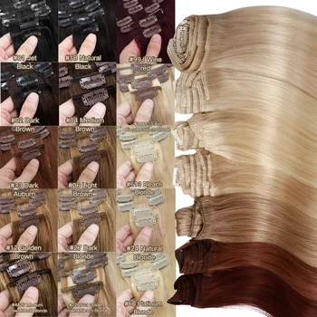 100% Human Human Hair Hair Weft 7pcs 24inch Straight Clip In Extensions #60 P27-613 Party Hair Wholesale