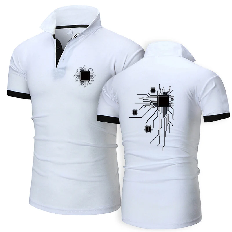 2023 Printing New CPU Processor Circuit Diagram Polo Shirts Men Short Sleeves Cotton Harajuku Classic High Street Tops