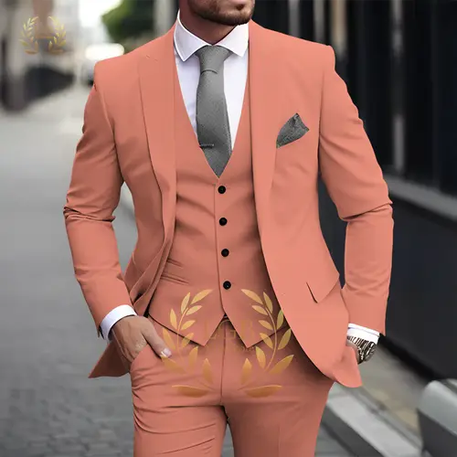 Men's Khaki 3-Piece Suit Classic Peak Lapel Business Formal Wedding Groom Slim Fit Elegant Gentleman Style Fashion Blazer - Image 18