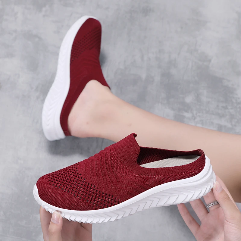 Women Walking Shoes Fitness Summer Mesh Sports Outdoor Flats Light Breathable Slip-On Running Sneakers Black Soft Size 35-42