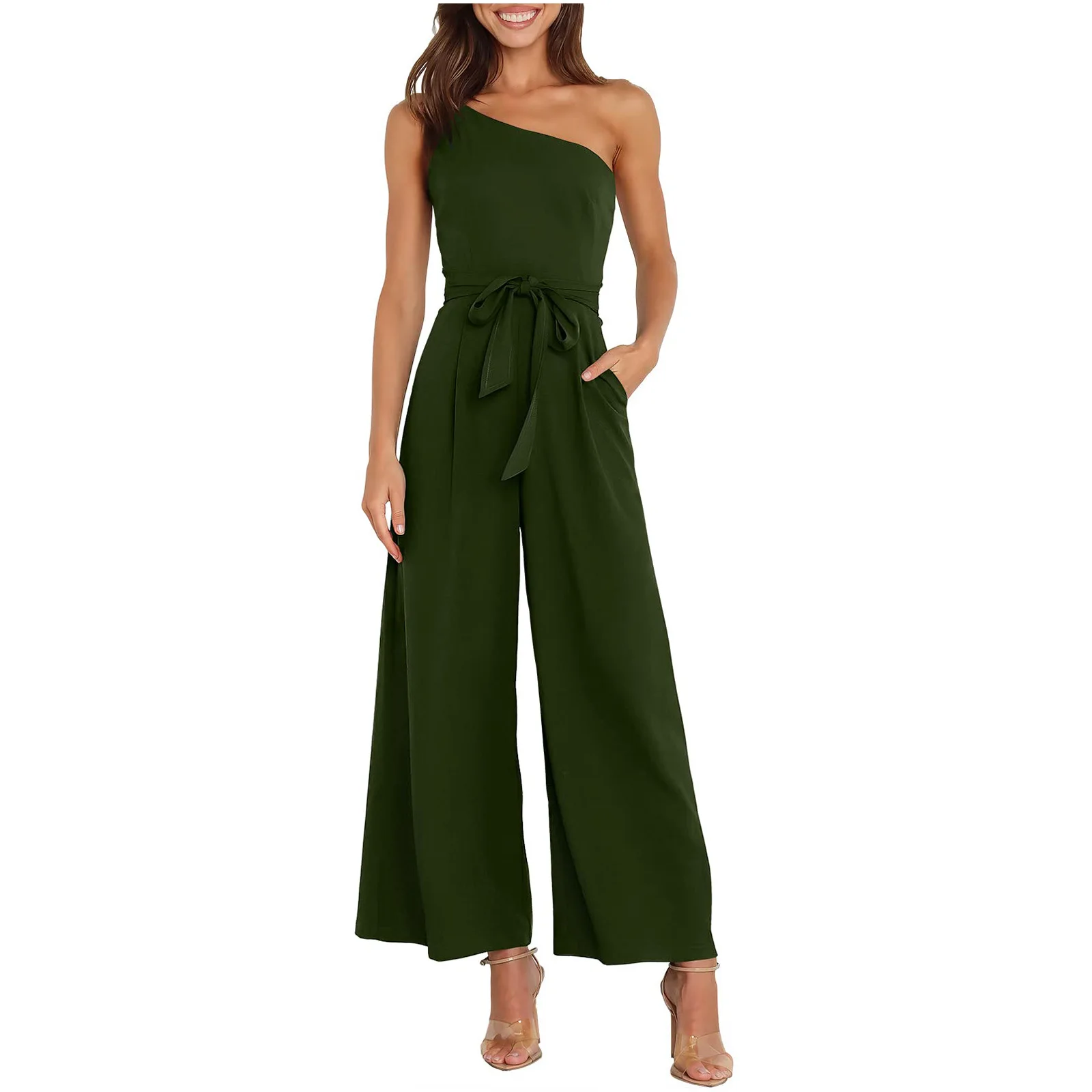 Women's Jumpsuit 2023 Summer New Fashion Casual Temperament Commuter Solid Color Strapless Tie Jumpsuit Female