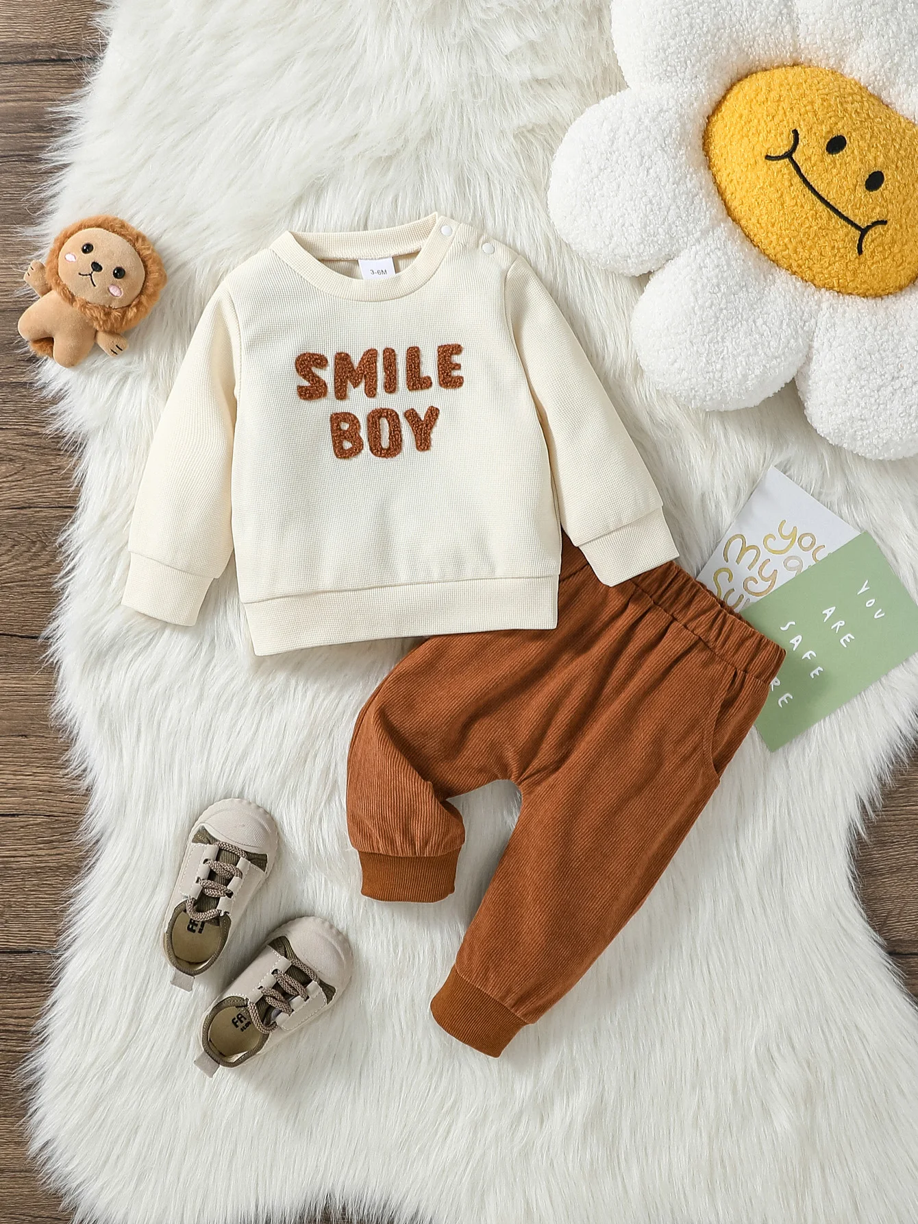 Baby Outfits Terno for Kid 3-24Months Casual Cartoon Bear Long Sleeve tee and Navy Pants Outfit Toddler Infant Clothing Set