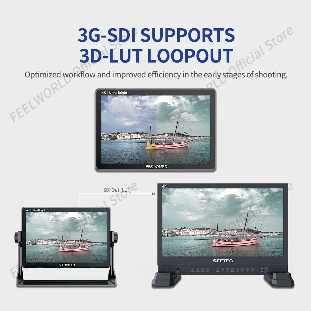 FEELWORLD LUT11S 10.1 Inch Monitor 2000nit Ultra Bright IPS Touch Screen 3DLUT 3G-SDI HDMI-Compatibled For DSLR Camera