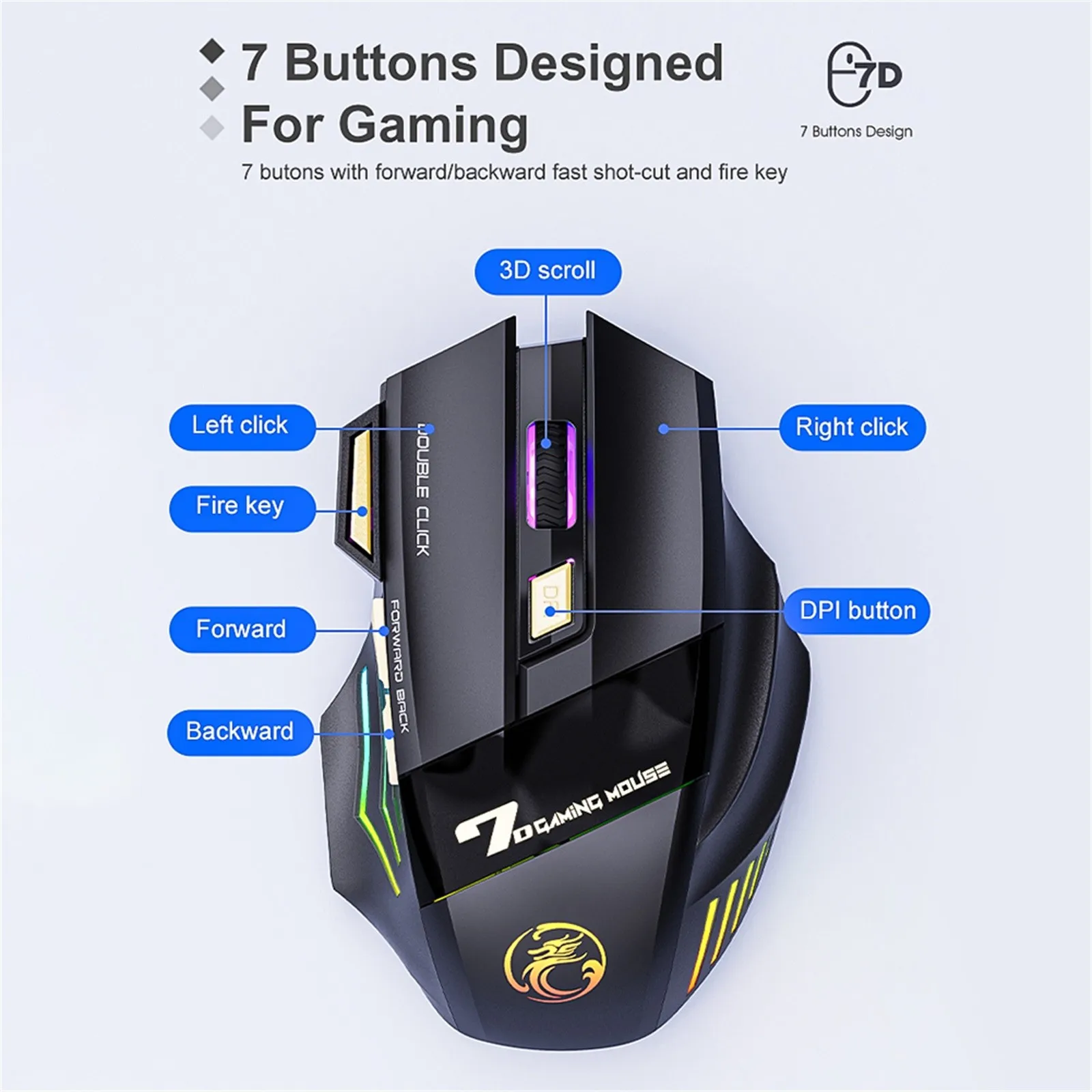 Mute Ergonomic Gaming Mouse iMice GW-X7 7 Buttons Rechargeable RGB Wireless Adjustable DPI Ergonomic Gaming Office Mice pink computer mouse