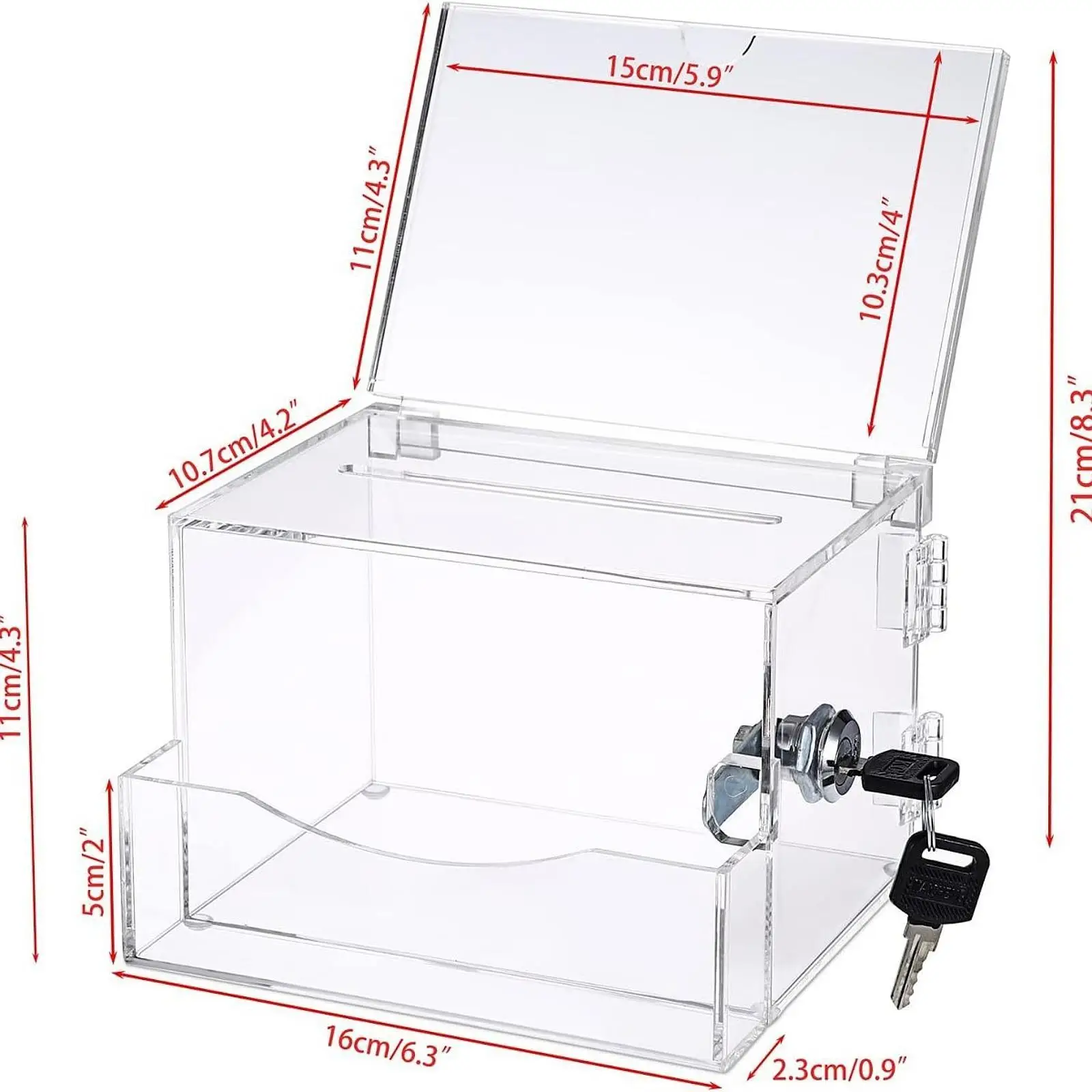 Acrylic Donation Box Business Card Holder Money Box Bar Lockable Raffle Voting Multifunctional Display Vote with 2 Keys