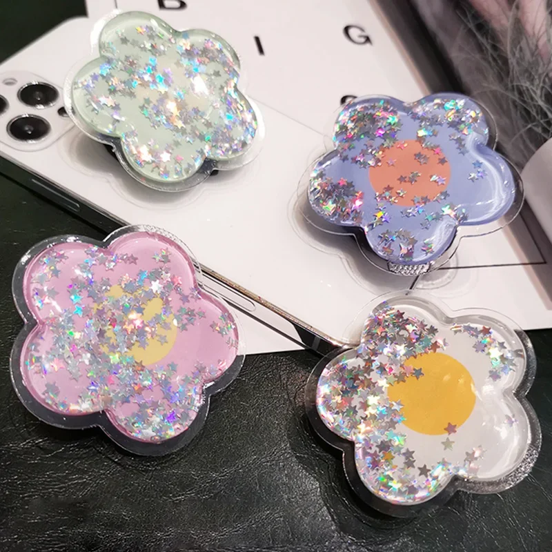Liquid Quicksand Crystal Flower Transparent Bling Phone Ring Holder