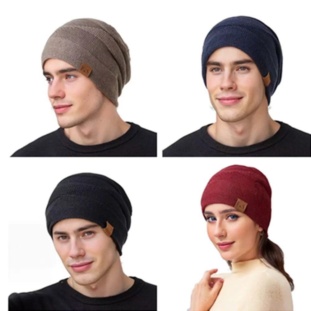 Hot Sale Chic Beanie Classic FS Label Slouchy Winter Hats Plush Fur Lined Warm Beanie Cap For Men Women Winter Knitted Hats