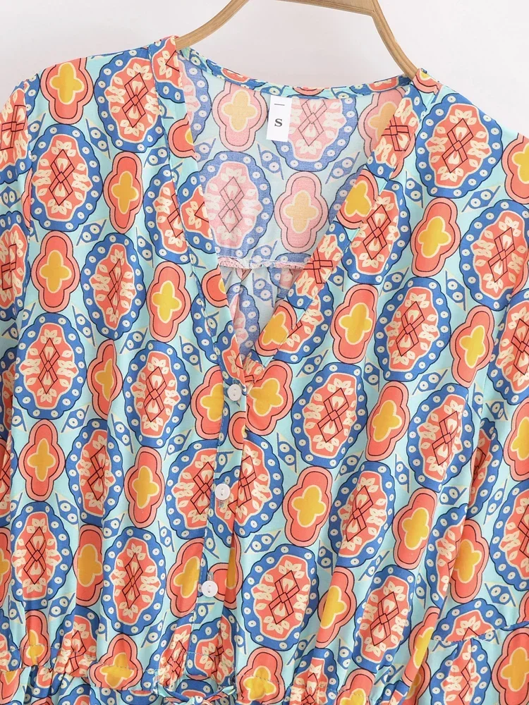 Vintage Chic Flare Sleeve Bohemian Mini Dress - Women's Summer Geometry Print