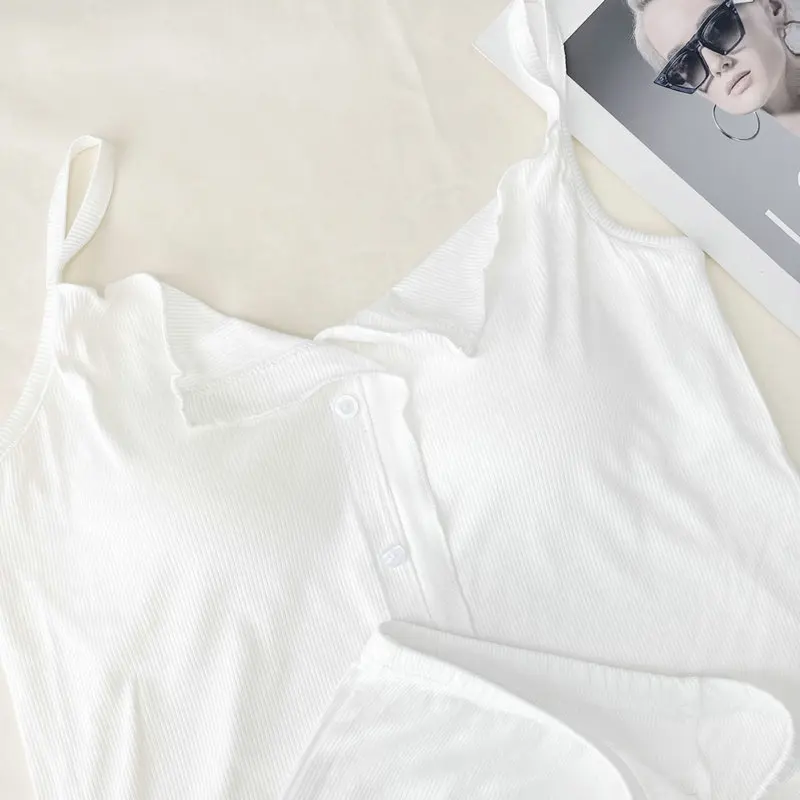 Conjuntos De Pijama Neue Sexy Baumwolle Sling Top Shorts Set Bh Pad Sommer Nachtwäsche Pyjamas Für Frauen Hause Tragen Nachtwäsche Anzug – Detail 11