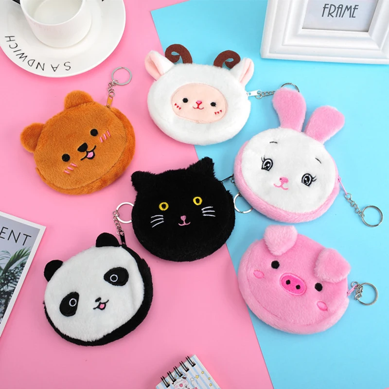 

1PC Soft Plush Panda Dog Rabbit Monkey Cartoon Women Coin Purse Mini Cute Zipper Girls Coin Wallet USB Cable Bag Key Wallets