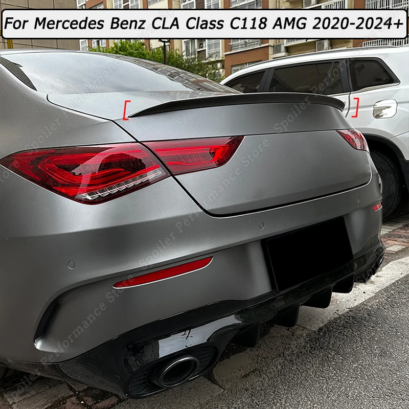 

Для Mercedes Benz CLA Class C118 AMG 2020-2023 2024 + Автомобильный задний спойлер Крылья глянцевый черный/карбоновый вид Корпус Комплект тюнинг ABS