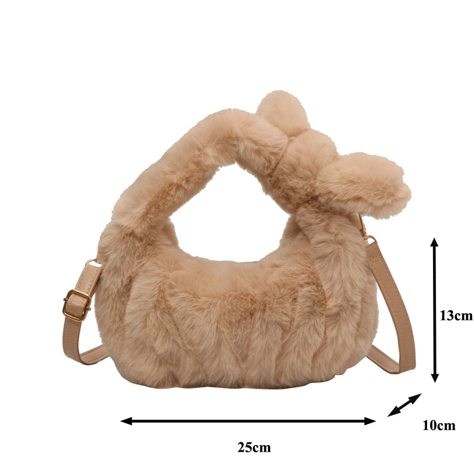 Small Plush Tote Women's Bag 2023 Winter Fluffy Messenger Bag Y2K Furry Pleated Handbag Faux Fur Shoulder Bag Knotted Cloud Bag