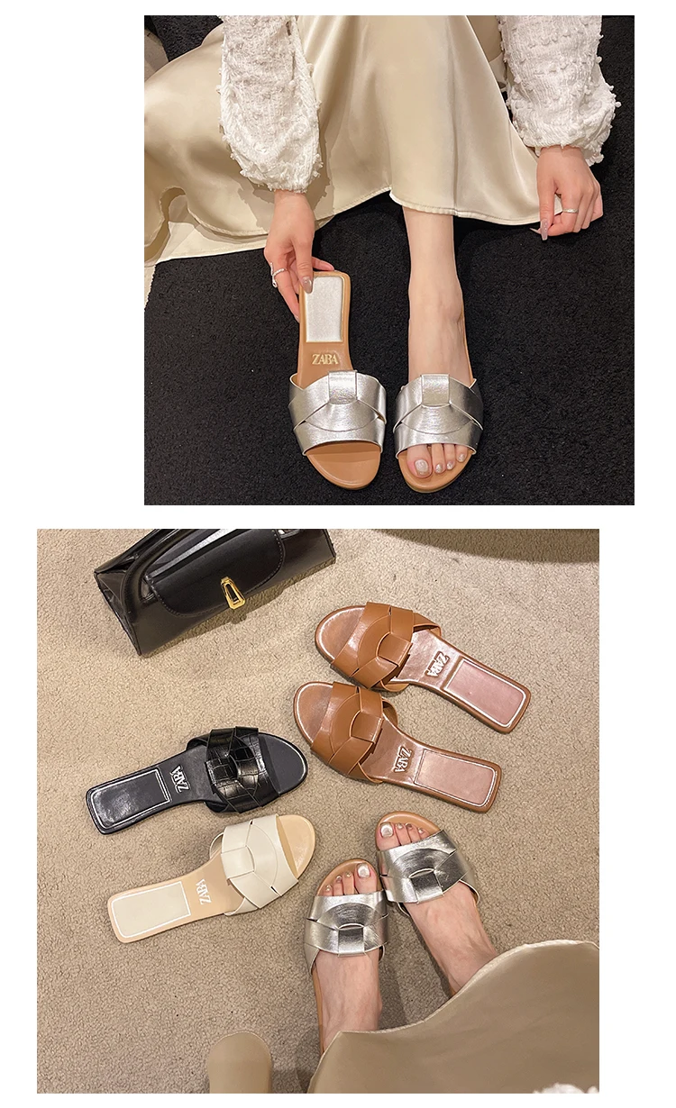 2024 Women's Slippers Open Toe Flat Women's Casual Slippers Women's Summer Shallow Sandals Brown Black