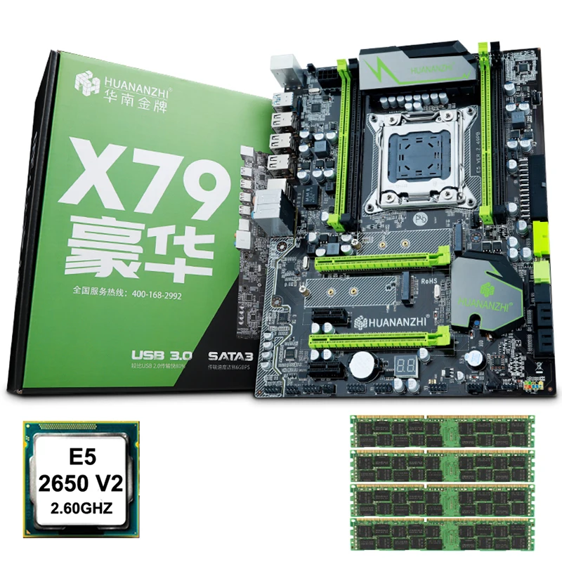 

Материнская плата HUANANZHI X79 LGA2011, материнская плата X79 с разъемом M.2 SSD, ЦП Intel Xeon E5 2650 V2, ОЗУ 32 Гб (4x8 ГБ)
