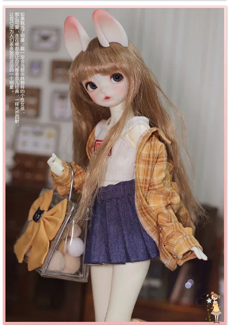 New GOKI DOLL 1/6 points cute rabbit bjd send rabbit ears two-dimensional resin joint movable doll gift with clothes and shoes 6