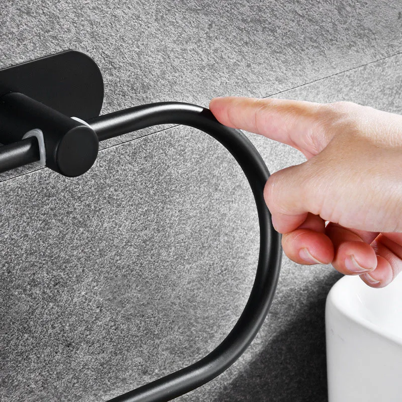 Towel Holder Stainless Steel Self-adhesive Bathroom Towels Rack Black Washhand Hanger Ring Rail Bar Kitchen Storage Accessories