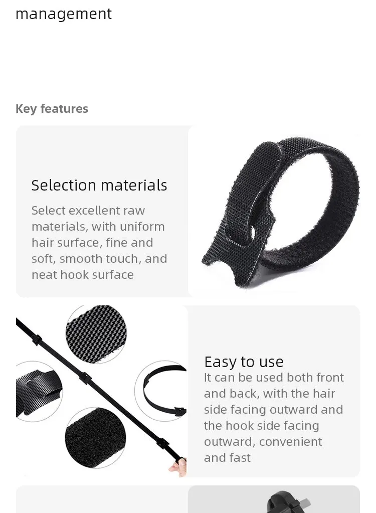 Description Picture 5 of item100pcs Cable Ties 150mmx12mm T Buckle Strap Nylon Loop Wrap Black Back To Back Data Cable Self Adhesive Cable Management