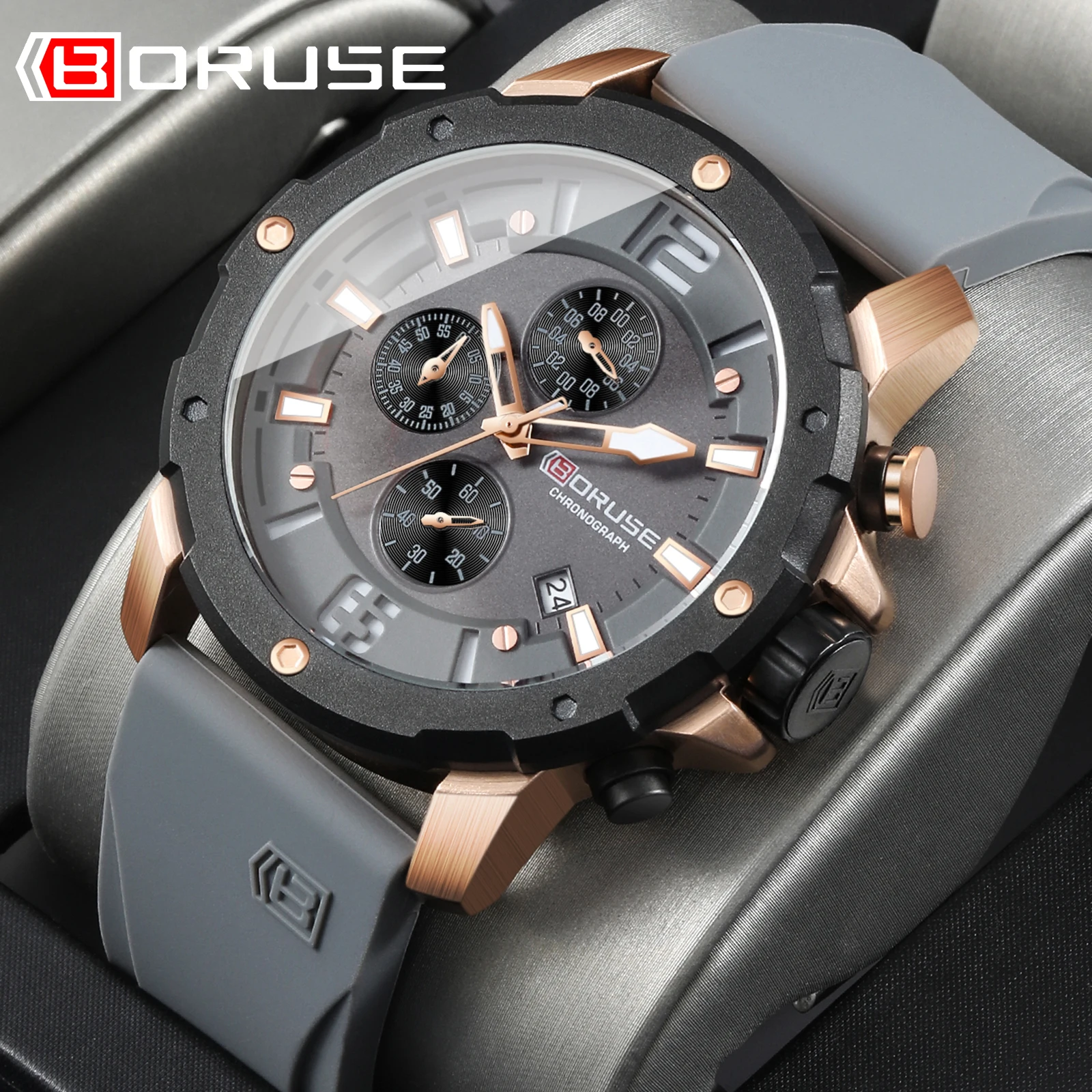 BORUSE Luxury Military Sport Watch For Man Men Quartz Watches Waterproof Luminous Date Wristwatch Male Chronograph Clock