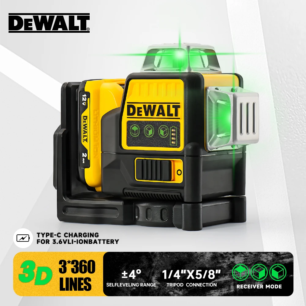 DEWALT DW089LG 3 Sides*360 Degree Laser Level Vertical 12 Lines Self-Leveling Horizontal And Vertical Cross Line Tools 1