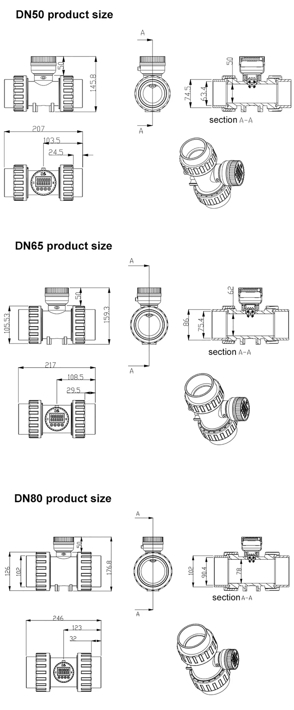 RS485 Digital Display Flow Meter High Precision Smart Electronic Flowmeter UPVC
