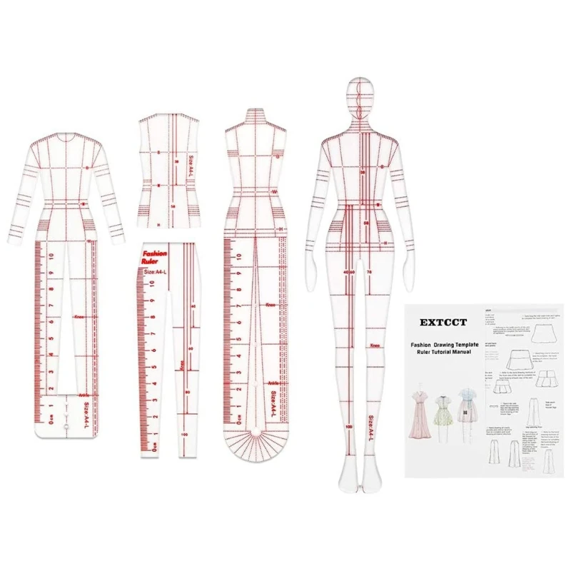 4 Pcs Mannequin Sewing Template Ruler Fashion Sketching Rulers