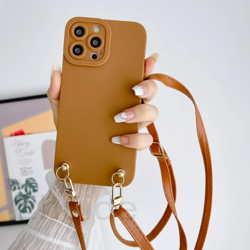 Liquid Silicone Leather Lanyard Crossbody Phone Case with Cord Strap Cover