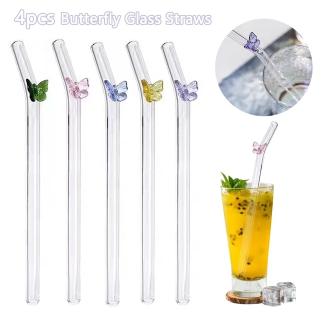 Butterfly Clear Glass Straws - Reusable, And Dishwasher Safe