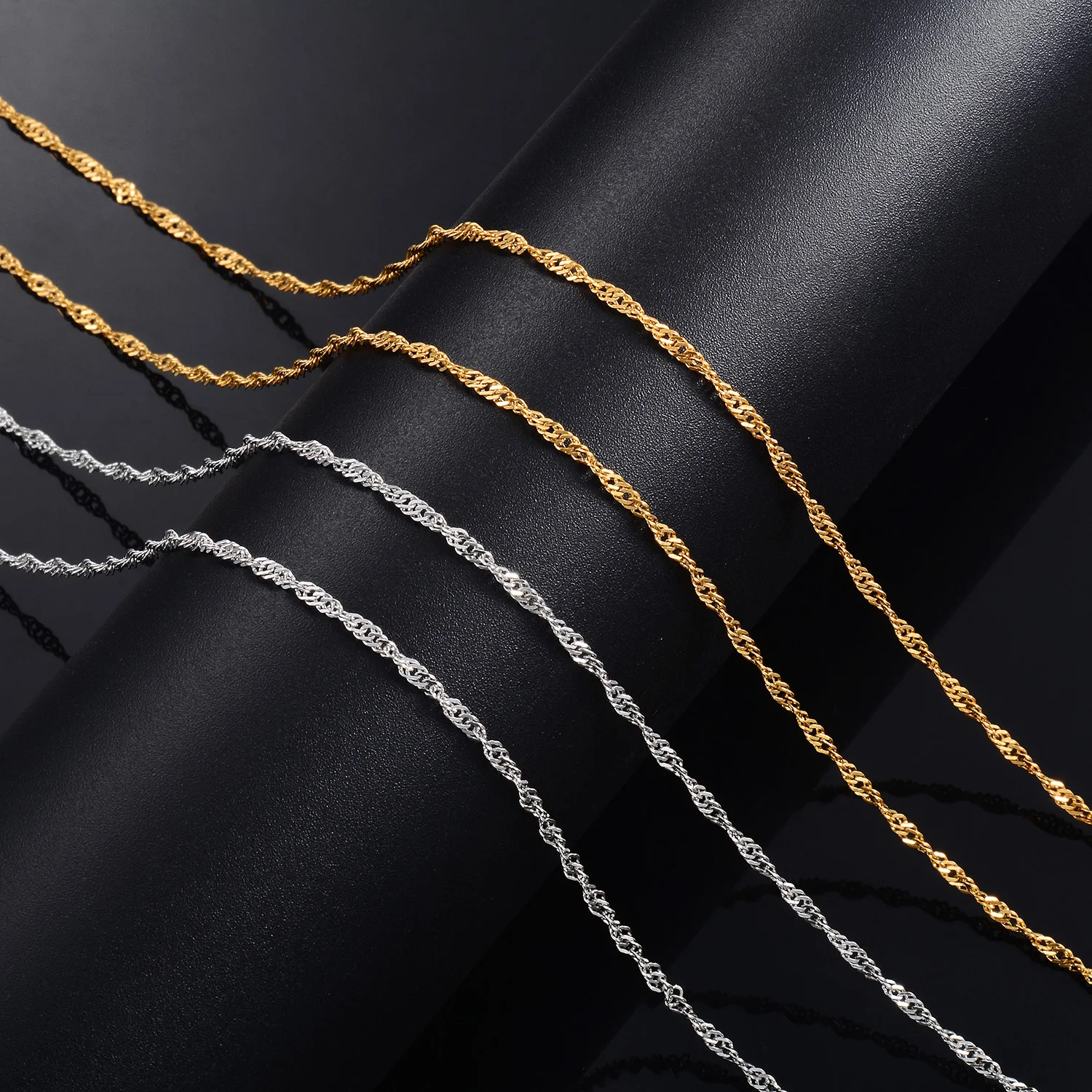 Fashion Thin Stainless Steel Water Wave Bracelets 18K Gold Plated Anklet Basic Link Dainty Chain Jewelry Men Women stainless steel bracelet