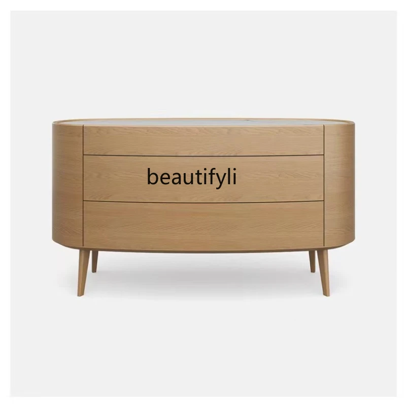 

Italian Modern Minimalist Entrance Cabinet Chest of Drawers Circular Arc Storage Cabinet Rock Board Bedroom Side Cabinet