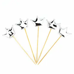 Elegant Crown Star Cake Toppers - Set of 5, Gold & Silver for Celebrations and Weddings (14)