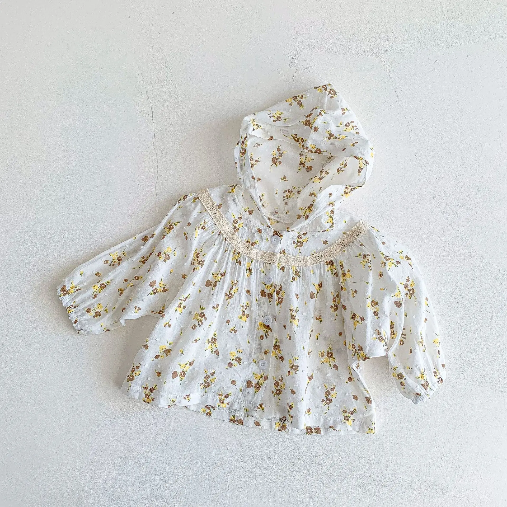 Fall summer 3-24 months baby girl small floral sun-protective clothing air-conditioner shirt long sleeve thin hooded jacket