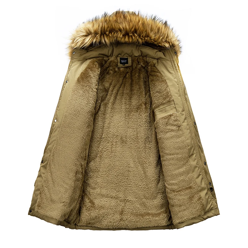 Winter Men Fleece Hooded Fur Collar Casual Jackets Coat Man Detachable Hat Multi Pocket Parkas Male Overcoat Outwear Windbreaker