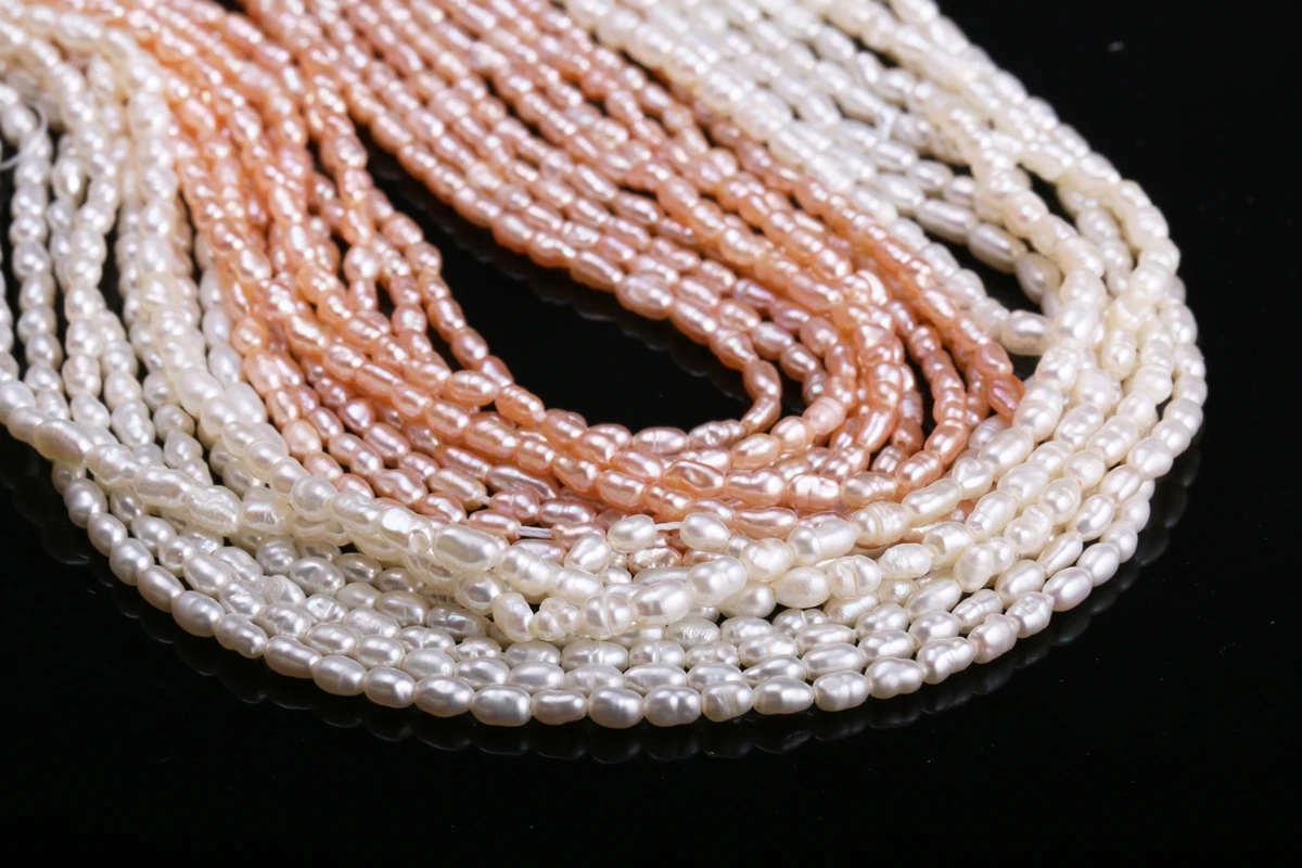 Natural Freshwater Cultured Pearls Beads Rice Shape 100% Natural Pearls for Jewelry Making DIY Strand 13 Inches Size 2-2.5mm