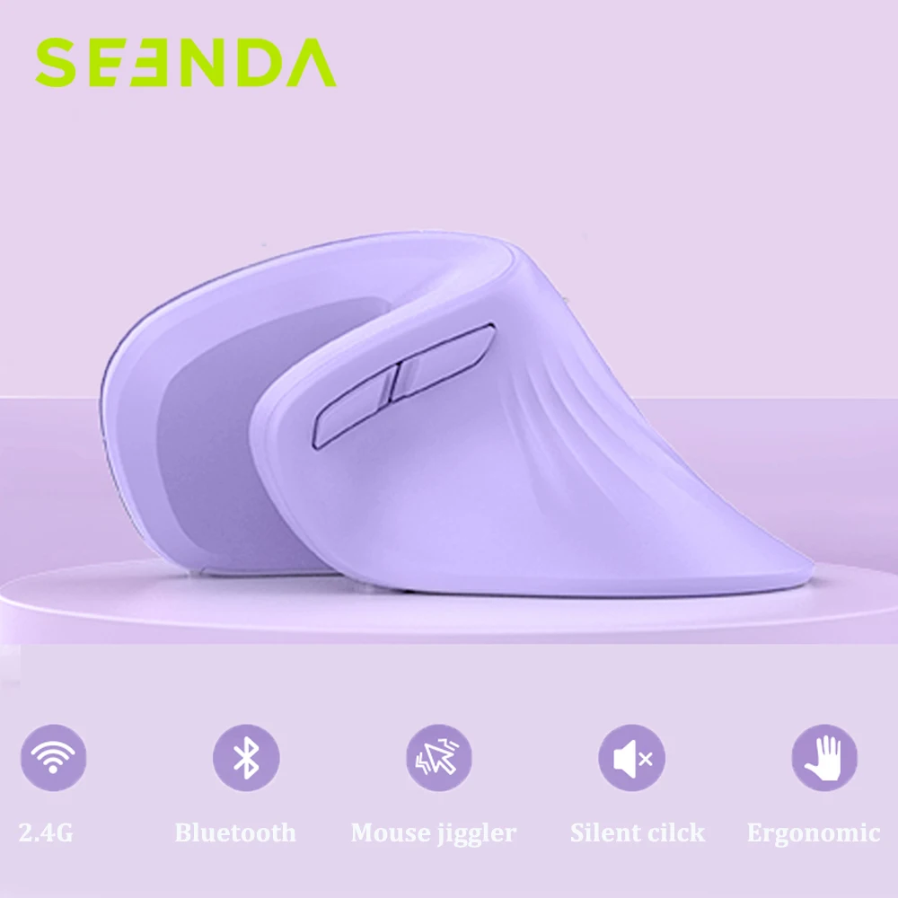 Seenda-mouse Ergonômico Vertical Jiggler Bluetooth 2.4g sem Fio Computador Laptop Notebook pc Roxo
