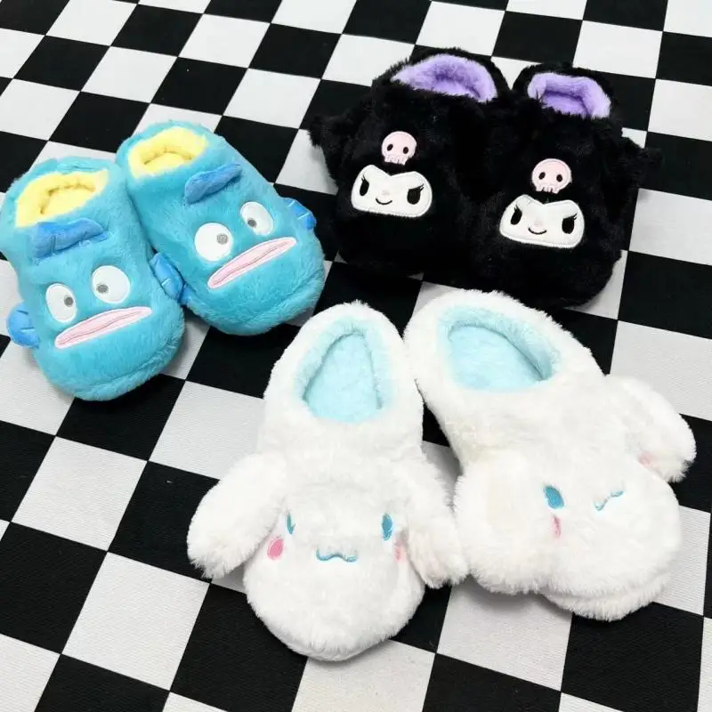 

Kawaii My Melody Sanrio Plush Thickened Slippers Kuromi Cinnamoroll Pochacco Winter Home Indoor Shoes Women's Floor Slippers