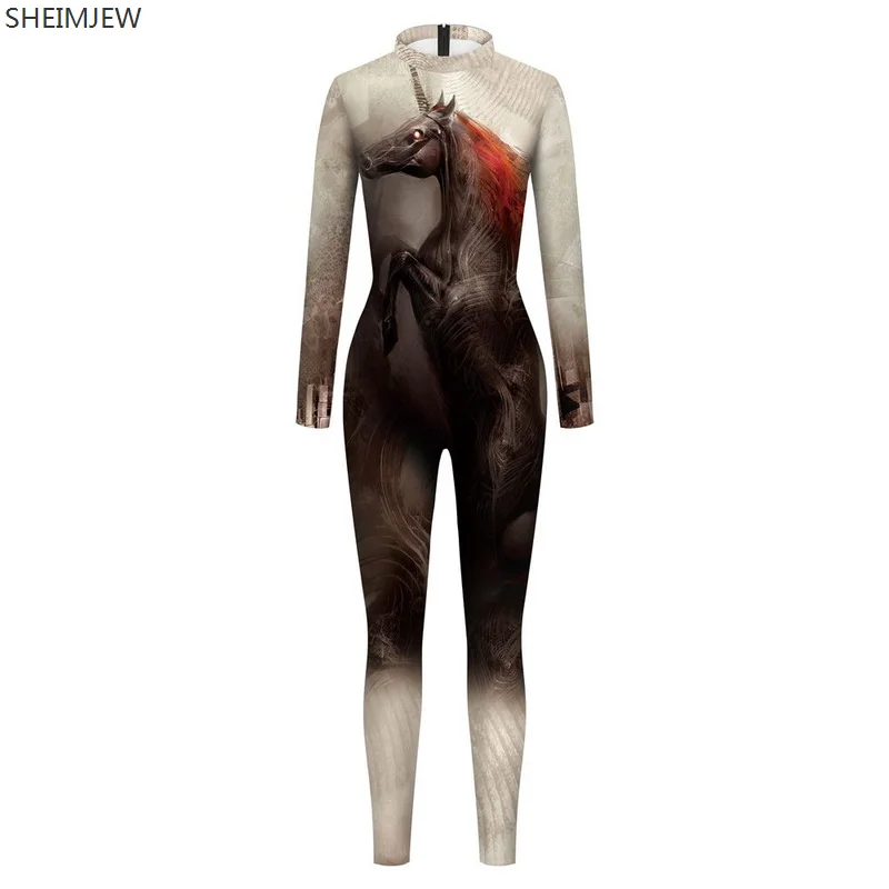 

3D Print Carnival Hallowmas Party Cosplay Costume Running Horse Women Jumpsuit Bodysuit Adults Onesie Skinny Outfits