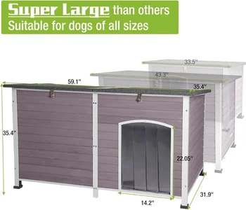 59.1" Large Dog House Outdoor with Insulated Liner for Winter Insulation Dog Kennel Upgrade All-Around Metal Fame Durable 2