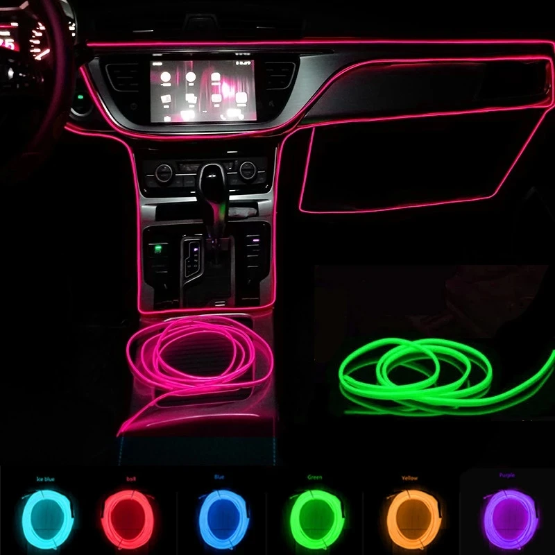 78.74 Inch 7 Color In 1 Car Interior Accessories Atmosphere Lamp EL Cold  Light Line With USB DIY Decorative Dashboard Console Auto LED Ambient Lights