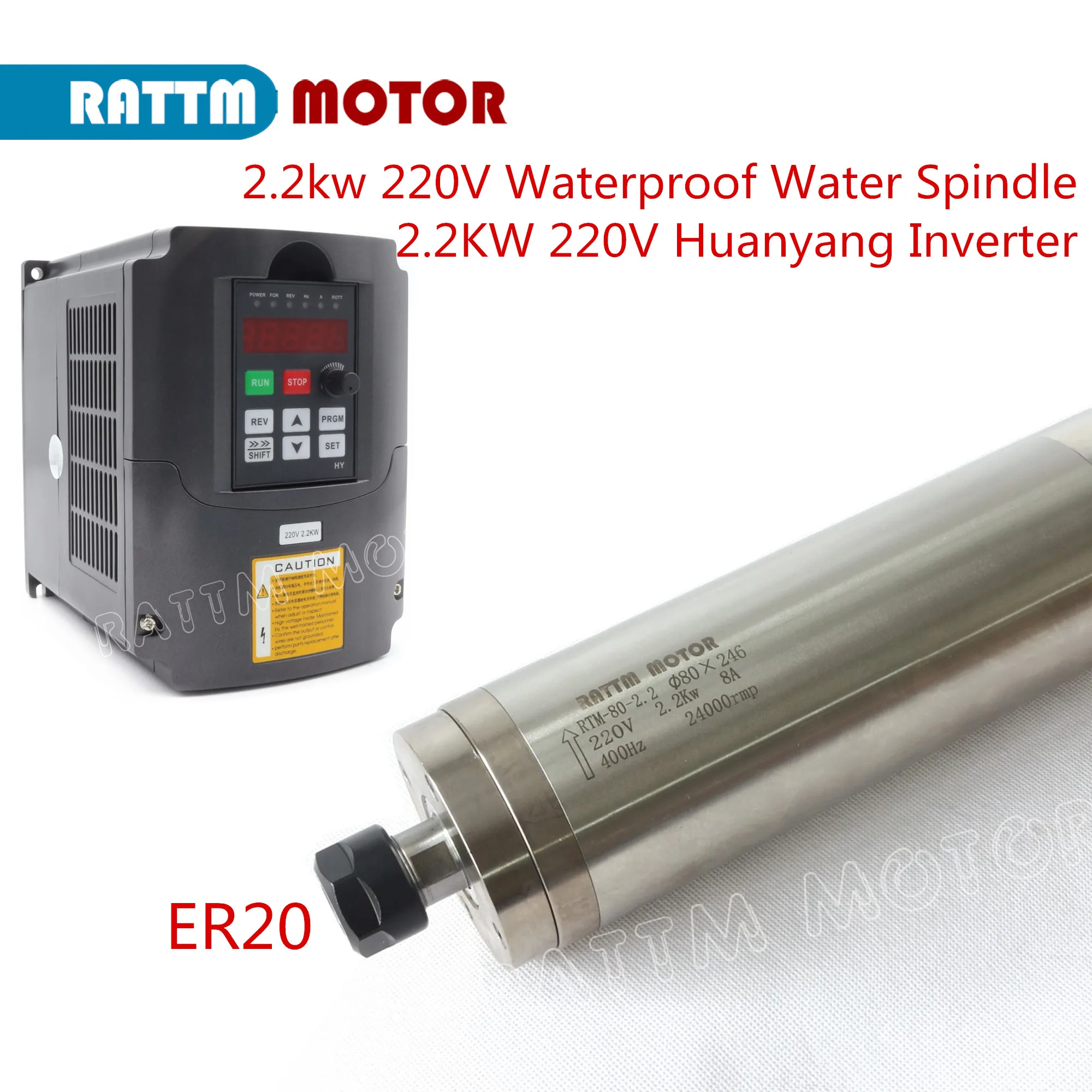 

【EU free Delivery】2.2kw ER20 Waterproof Water Cooled Spindle Motor Kit & 2.2KW Inverter VFD 220V for CNC Milling Router Machine