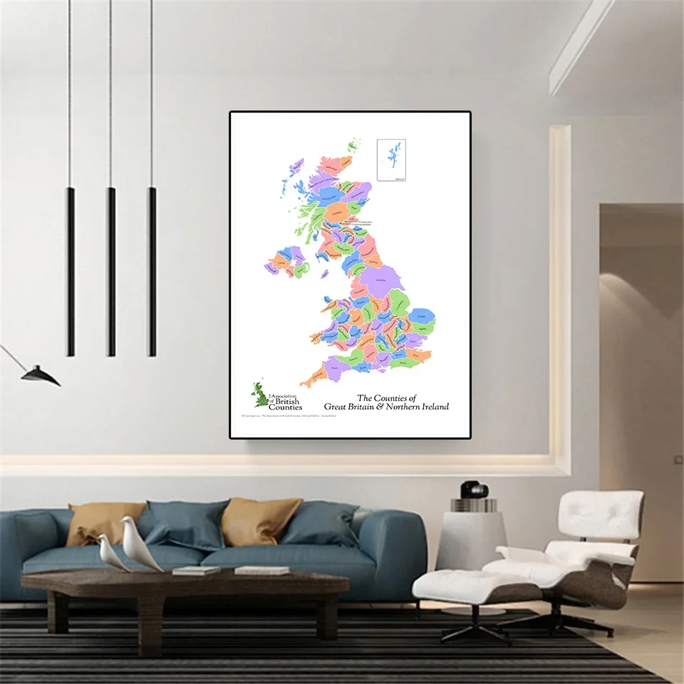 42*59cm Map Of The Great Britain and Northern Ireland Canvas Painting Decorative Poster Home Decor School Supplies Travel Gift