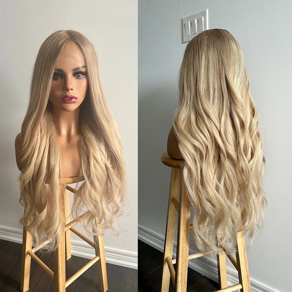 Custom Wig Sandy Blonde Balayage with Ahsy Blonde Lowlights 100% Virgin Human Hair HD Lace Front Wig 32" Body Wave Women Wigs