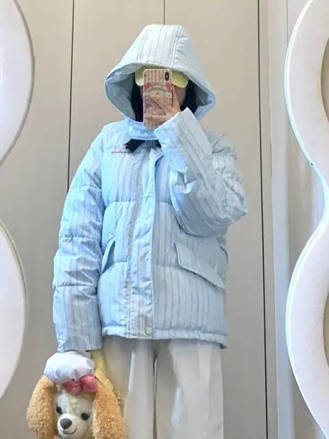 2025 Winter New Hooded Jacket Korean Loose Warm Thick Cotton Coat Women Printing Overcoat Quilted Coat Women Long Parkas Outwear