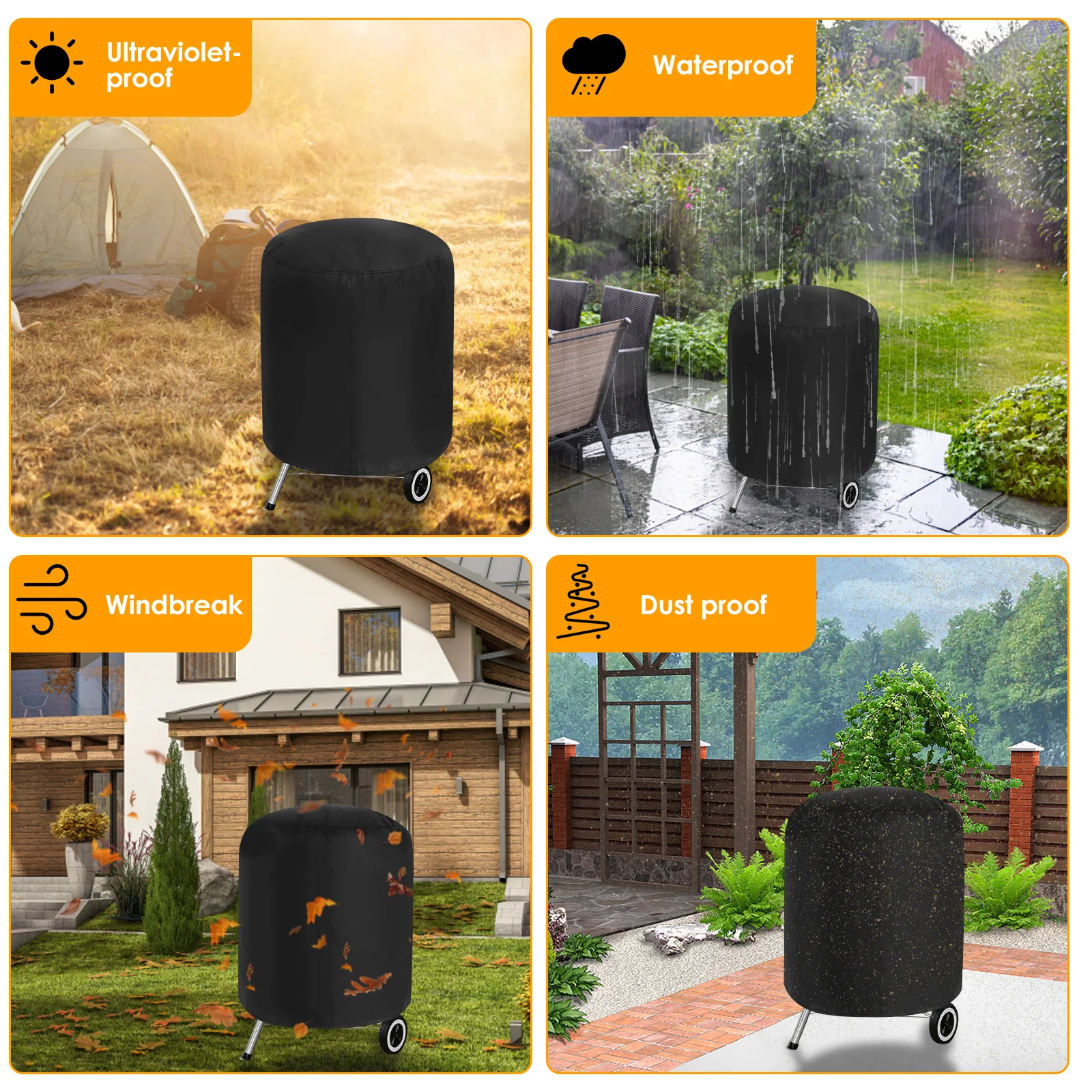 Outdoor Round Grill Cover Fit Safe Dust Proof Vertical Round Smoker Cover Kettle Grill Solid Barrel Fire Pit