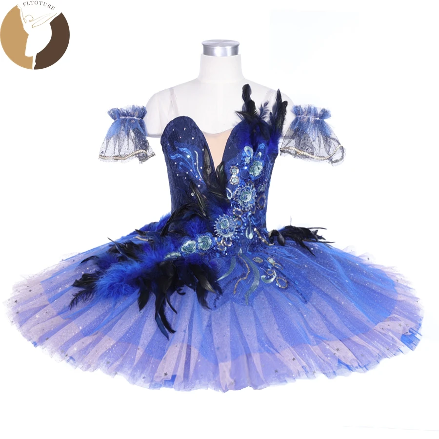 

FLTOTURE The Stunning Dark Blue Lace Feather Pancake Tutu Skirt For The Role Of Princess Florina In The Blue Bird Variation