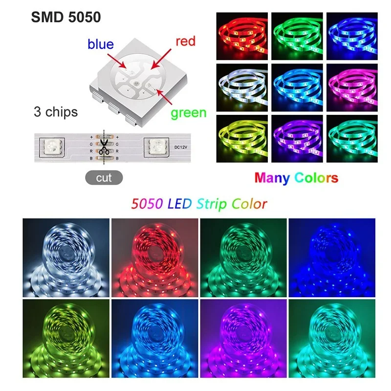 LED Strip Light RGB 5050 Music Sync Color Changing Led Lights App control DC12V Flexible Lamp Tape for Room Decor with EU Plug