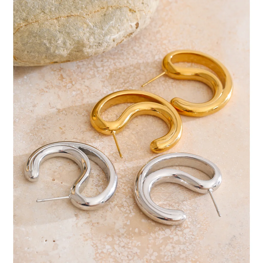 Yhpup Earrings Stainless Steel Geometric Hollow